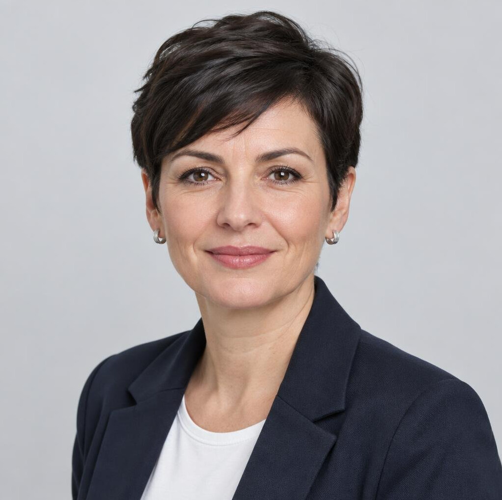 Studio portrait of a woman with short hair