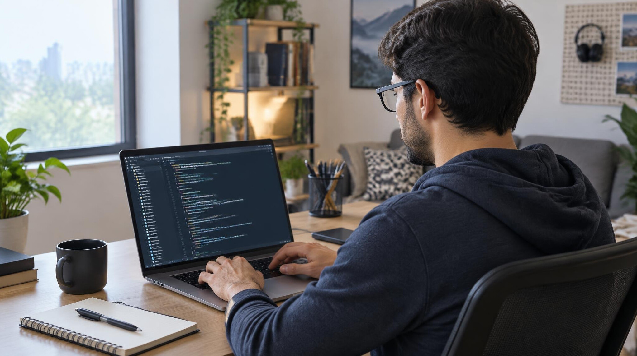 man coding on computer