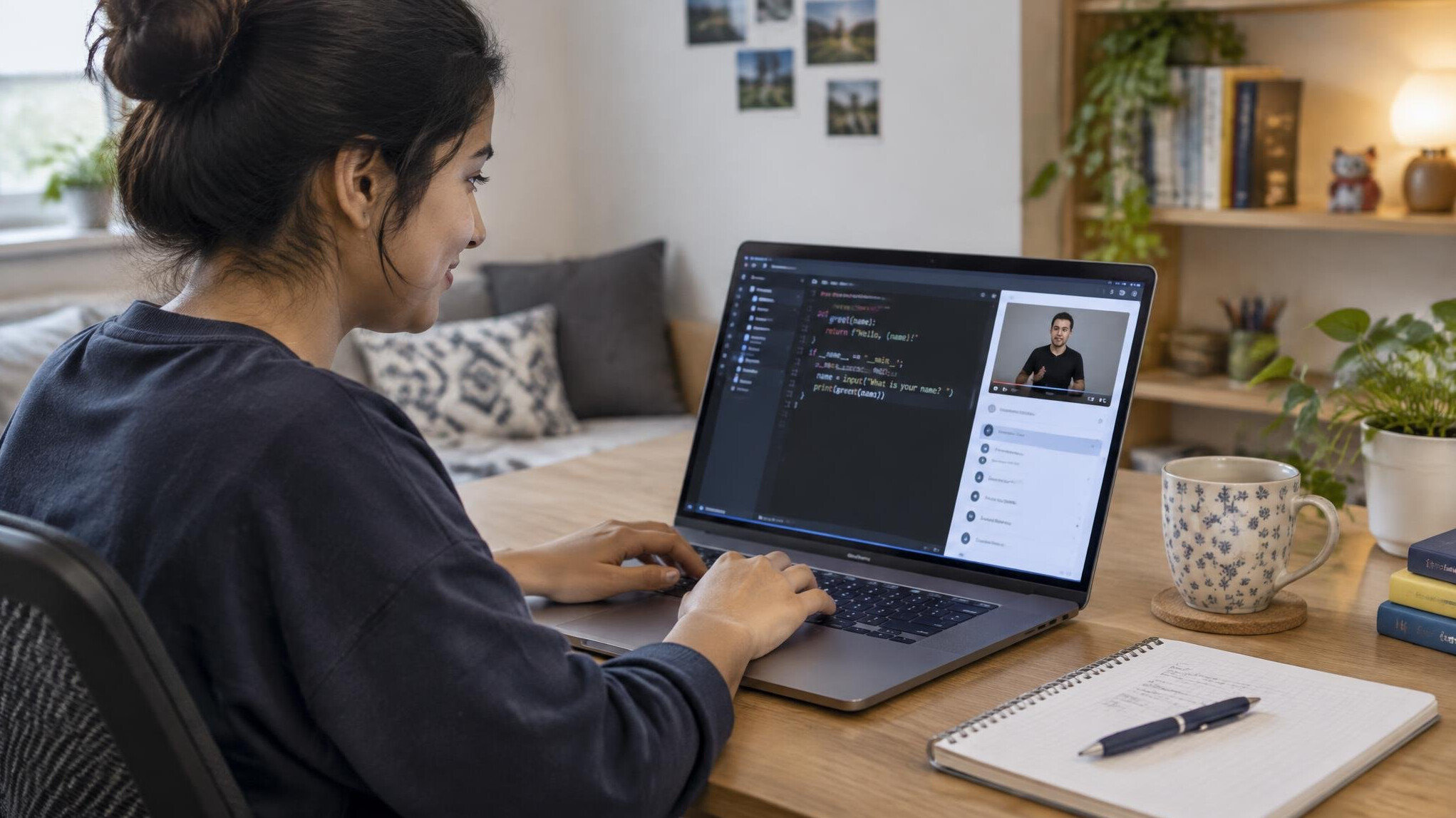 woman learning to code at home